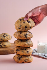 A stack of chocolate soft cookies. Perfect for catalogue, photo illustration, article, recipe or any commercial purposes.