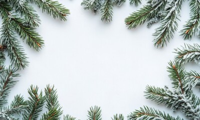 Winter background with white snow and fir branches with space to copy. A Christmas or New Year's banner.