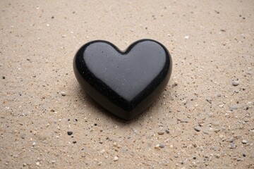 Fototapeta premium there is a black heart shaped stone on the sand