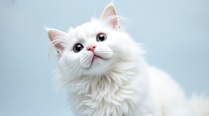 Fototapeta premium Adorable fluffy white cat with bright eyes