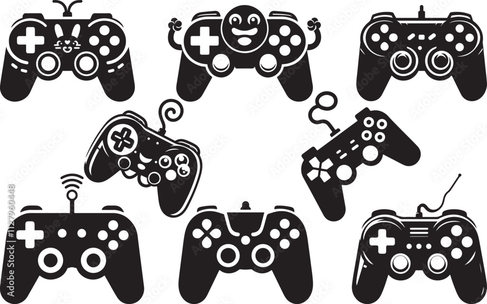 Poster game controller set silhouette vector illustration, game controller line art vector