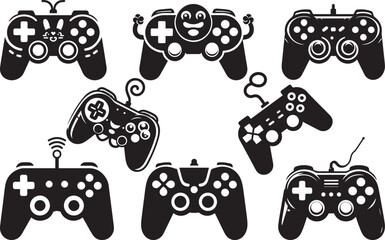 Game controller set silhouette vector illustration, Game controller line art vector © Hai