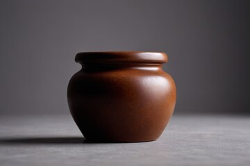 there is a brown jar with a lid on a table