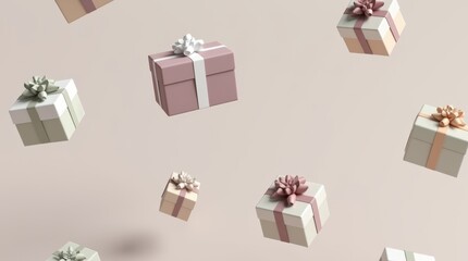 Floating pastel-colored gift boxes with elegant bows