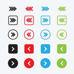 Arrows set icon. Left right up down arrow button black, 
red, blue and green design