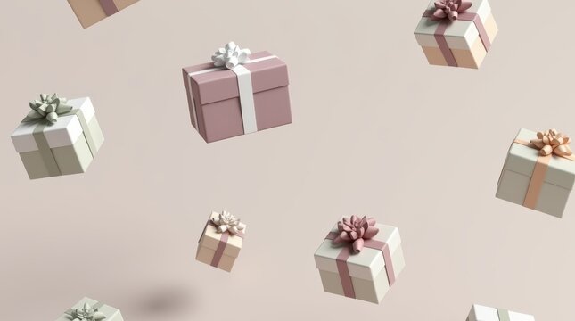 Floating pastel-colored gift boxes with elegant bows