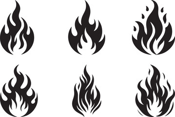 Black Fire Flame set vector, Fire Flame line art, Fire Flame silhouette vector illustration