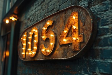 Vintage Circus Style Neon Marquee Numbers on Dark Brick Wall Background