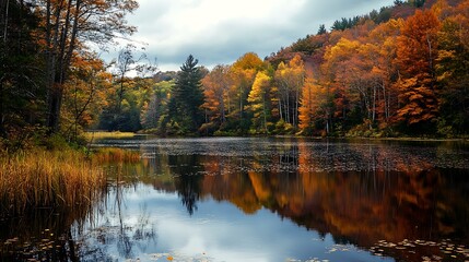 Fototapeta premium Autumn lake reflection landscape photography