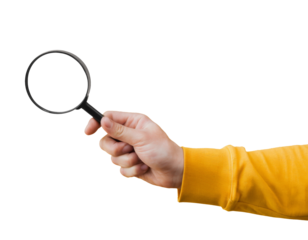 High-Quality PNG magnifier in hand  over yellow background Isolated on White Background – High Resolution