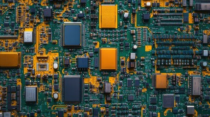 Close-up of complex circuitry on a circuit board.