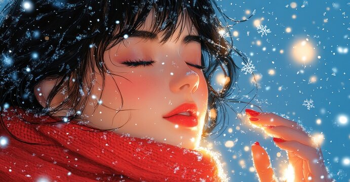 Winter Sky Gazing Schoolgirl