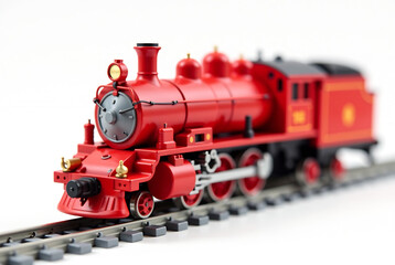 Red toy train on white background