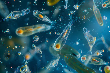 Intricacies and Diversity of Marine life: Close-Up view of a Swarm of Zoo plankton