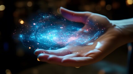 A glowing holographic interface projected in mid-air by advanced AI technology