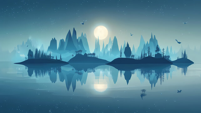 An ethereal landscape where cryptic floating islands hover above a mystical sea, each island inhabited by legendary beings shrouded in mystery, flat design illustration. Fable. Illustration
