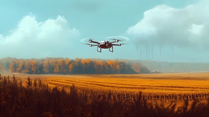 Fototapeta premium A high-tech drone hovering over an agricultural field, scanning crops