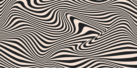 Abstract horizontal background with dynamic waves. Trendy vector illustration in style retro 60s, 70s. Beige and black colors	