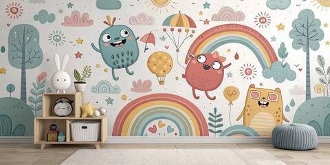 Wallpaper with 3d cartoon style. Perfect for kids room decoration, book cover design, educational materials preparation.