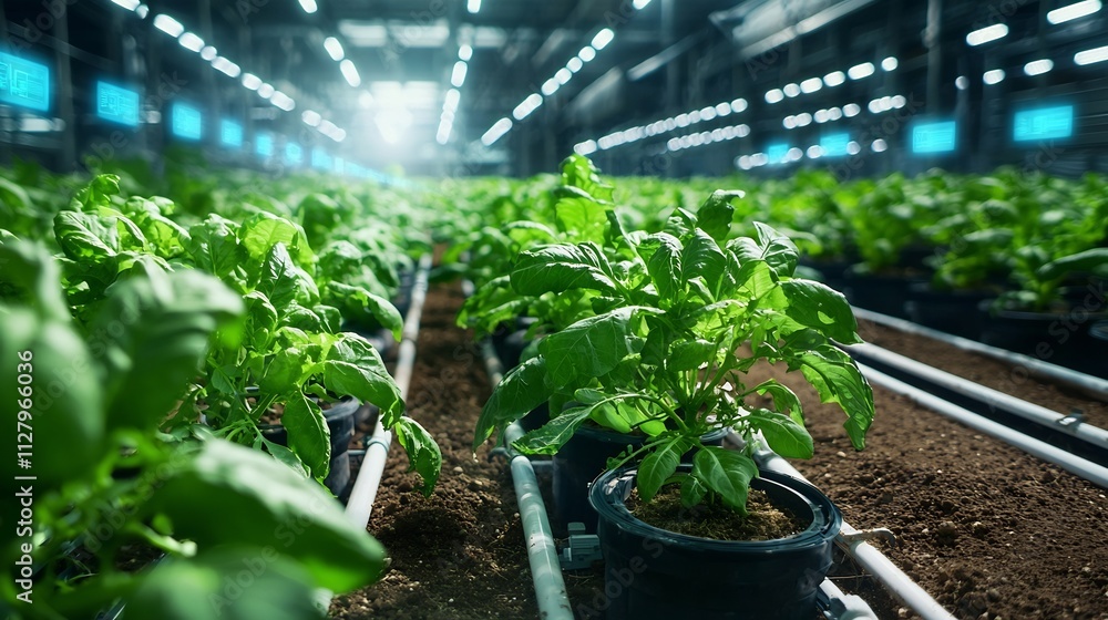 Poster photograph of an organic integrated farm with self sustaining systems monitored through advanced hol
