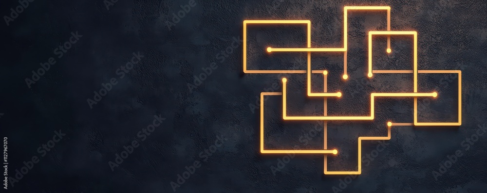 Poster a glowing maze design on a dark background, symbolizing complexity and navigation, with interconnect