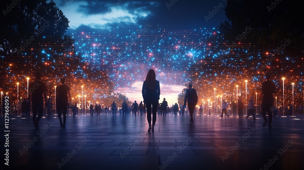 Poster illuminated smart campus with an interconnected lighting network that adjusts based on foot traffic 