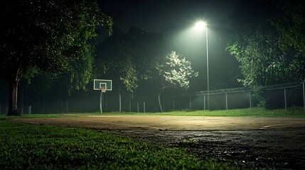 Obraz premium Technologically Advanced and Brightly Lit Outdoor Sports Facility at Night with Copy Space for Text or Graphics