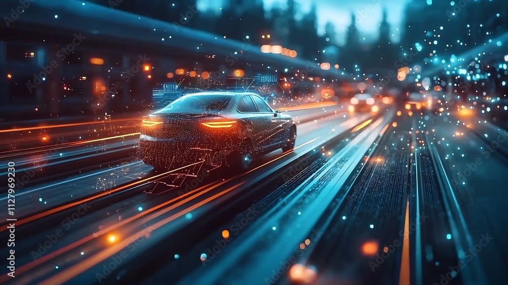 Poster futuristic underground transportation control room with holographic interfaces and network visualiza
