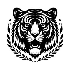 Fototapeta premium tiger head silhouette, tiger head vector logo, tiger head illustration vector black and White