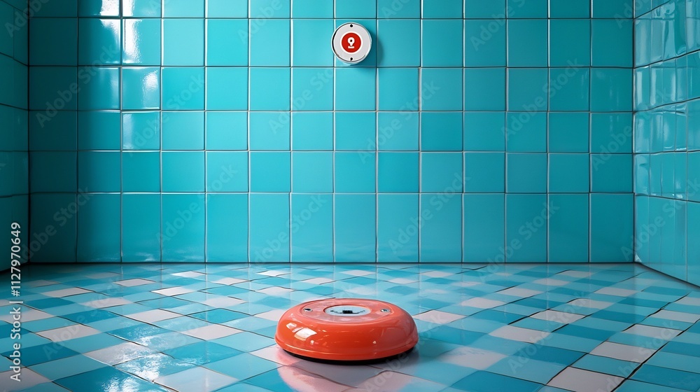 Aufkleber a photograph of a smart fire alarm button integrated with a holographic network that connects to a c