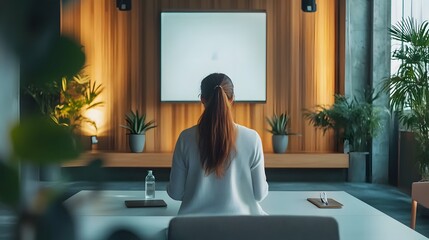 A wellness coach leading a mindfulness session in a modern conference room