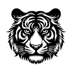 Obraz premium tiger head silhouette, tiger head vector logo, tiger head illustration vector black and White