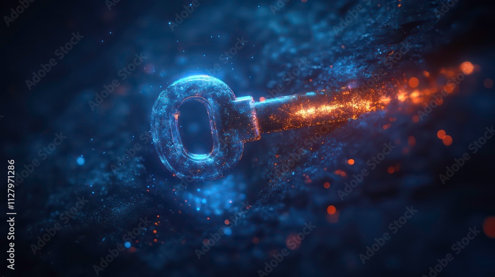 Poster a glowing digital lock and key, symbolizing secure transactions and financial freedom through crypto