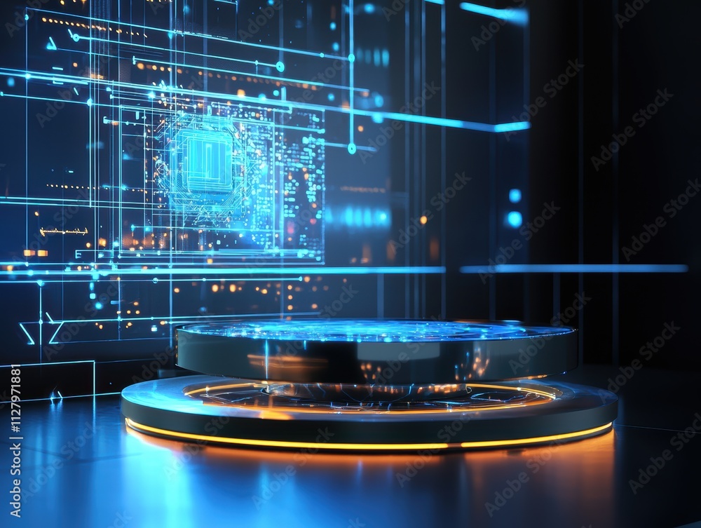 Aufkleber futuristic interface design with neon elements and digital circuitry