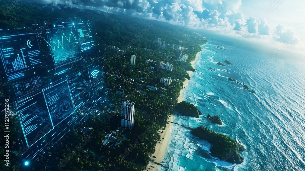 Aufkleber real time coastal tsunami data displayed on digital network system providing critical information fo