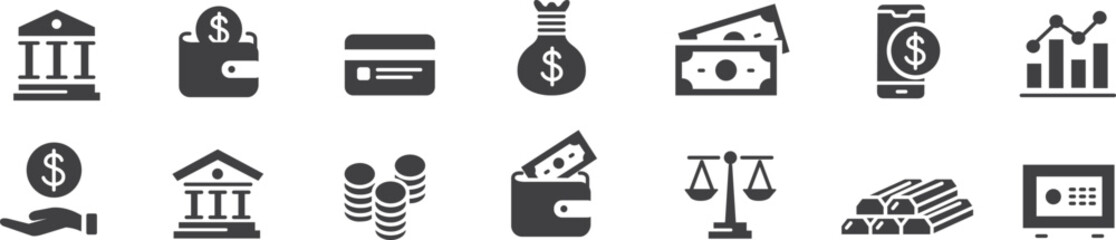 Bank icon vector illustration set. credit card mobile banking wallet ATM banger Editable line vector icons collection.