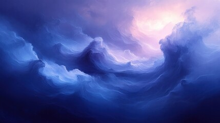 Abstract Soft Blue and Purple Landscape Flowing Water Waves Dreamy Background
