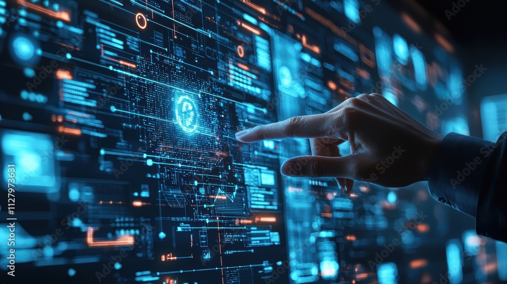 Poster futuristic technology interface with digital data and touch interaction