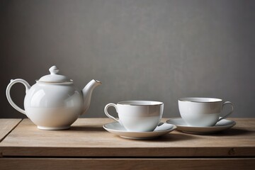 there are two cups and a teapot on a table