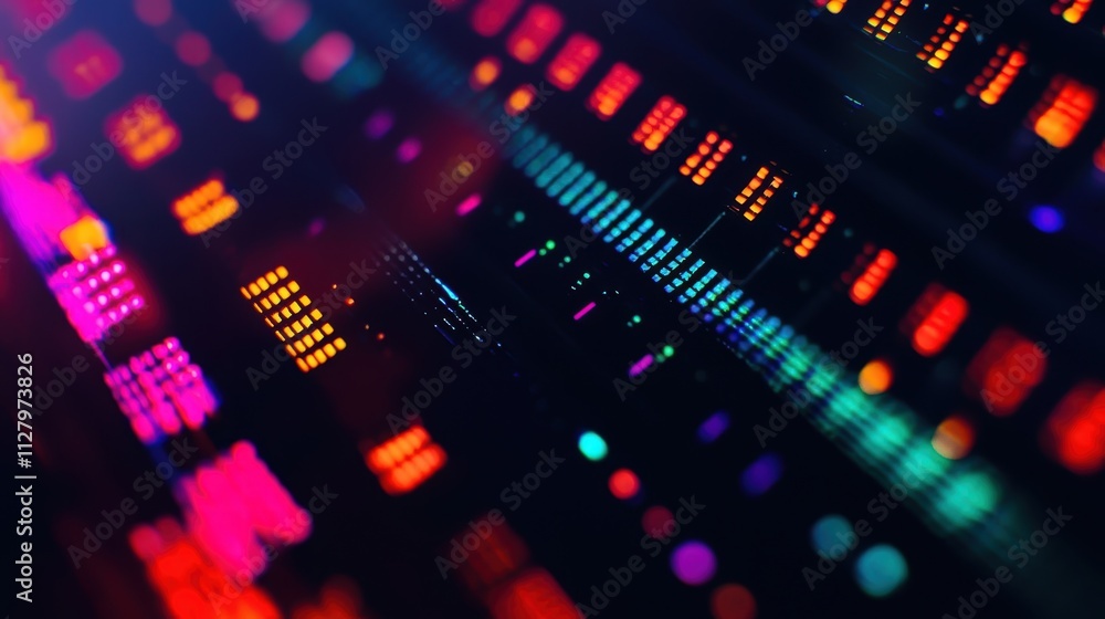 Poster Colorful Abstract Light Patterns in a Dark Background Setting