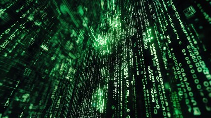 Digital Rain Effect with Green Binary Code Flowing Downward