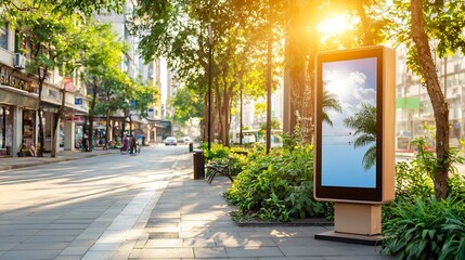 A photograph of a public emergency announcement board in a town square integrated with a smart earthquake warning network leaving copy space at the bottom right