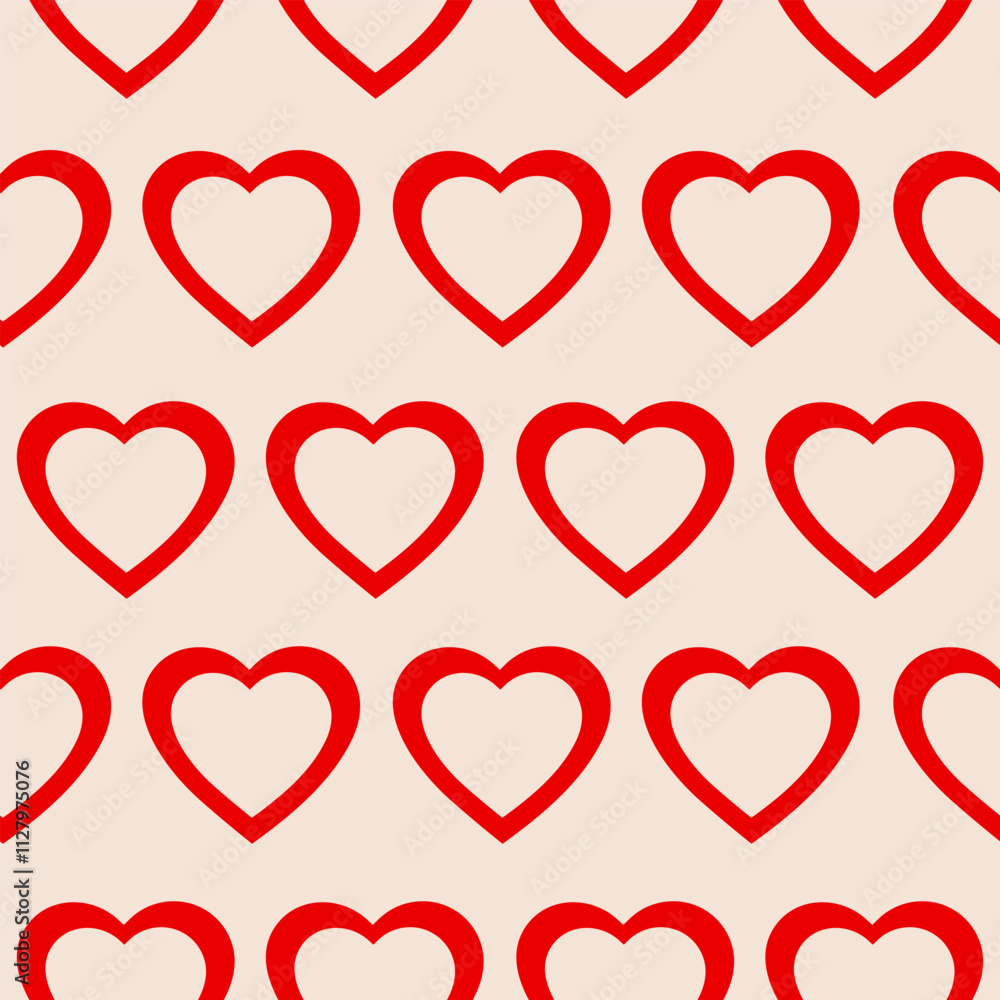 Aufkleber minimalistic romantic seamless pattern of red hearts on a beige background. trendy vector illustrati