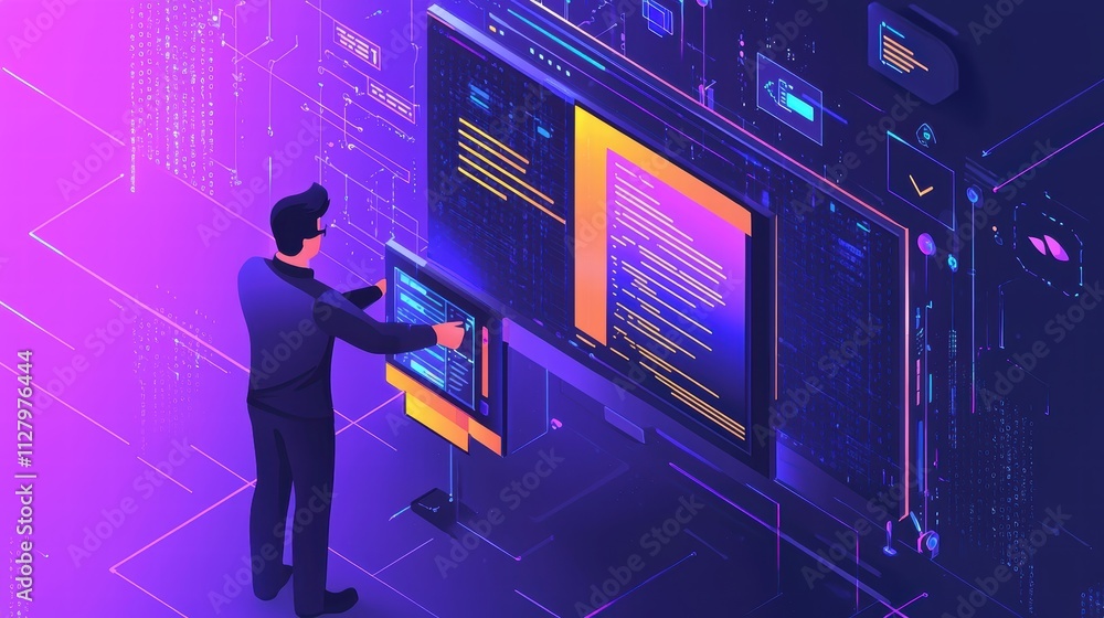 Poster digital interface interaction with futuristic cyber elements
