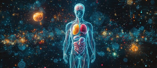 Human anatomy in a cosmic background.