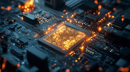 Obraz premium Glowing fiber optic cables connected to telecommunication systems and network infrastructure in a server room leaving copy space at the top left of the image