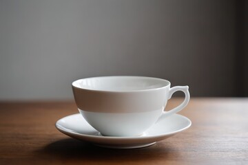 Obraz premium there is a white cup and saucer on a wooden table