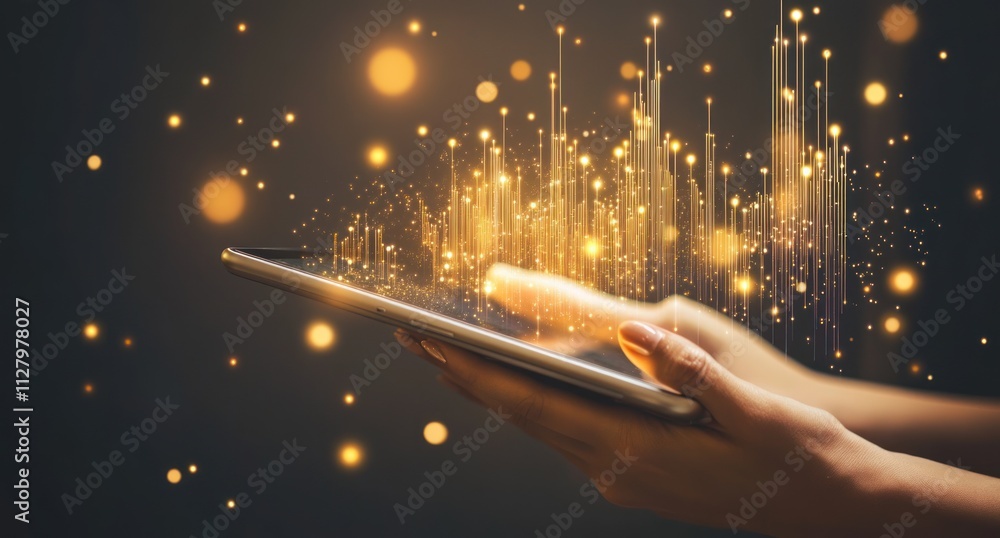Poster Glowing data streams visualized on a tablet.