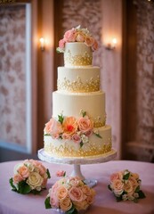 wedding cake with flowers Background with the Pink Colour 