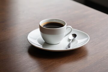 there is a cup of coffee on a saucer with a spoon